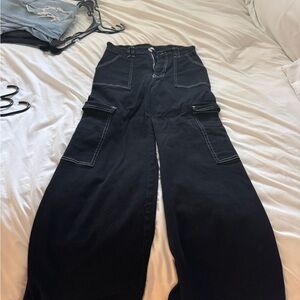 Black Cargo Pants with White Stitching